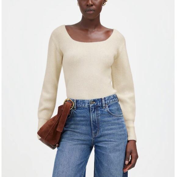 Madewell SoftWool Square Neck Pullover Sweater in cloud Size M - Picture 1 of 7